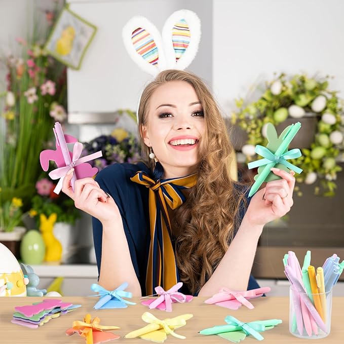 24 Set Easter Bunny Sticky Notes and Pens Set Easter Gifts Colorful Rabbit Self Sticky Note with Pens Easter Basket Stuffer Rabbit Self-stick Memo Pads for Classroom Office Supplies Goodies Bag Prizes