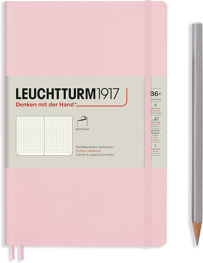 LEUCHTTURM1917 - Notebook Softcover Paperback B6+ - 123 Numbered Pages for Writing and Journaling (Dotted, Powder)
