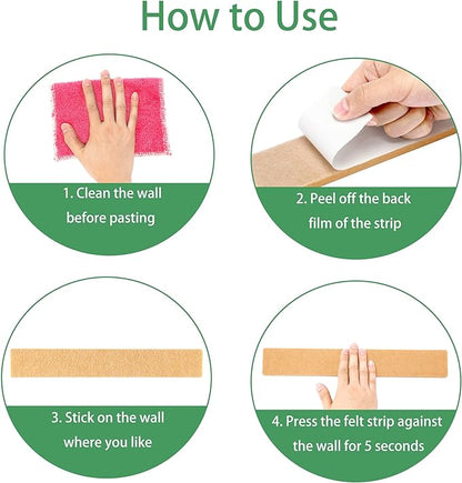 Cork Board for Walls - 8 Pack Felt Pin Board Bar Strips - Self-Adhesive Lightweight Bulletin Board - Cork Board for Office with 40 Push Pins No Damage for Wall