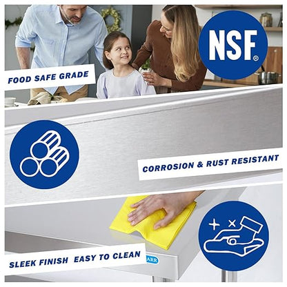 Stainless Steel Table for Prep & Work with Backsplash 24 x 30 Inches NSF Metal Commercial Kitchen Adjustable Under Shelf Worktable for Restaurant Home Outdoor