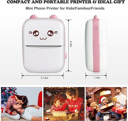 Mini Pocket Printers, Portable Thermal Printer, Sticker Printer with 10 Rolls Paper, Mini Printer for Study Note,Journal, Memo, Label Printer Compatible with Android & iOS