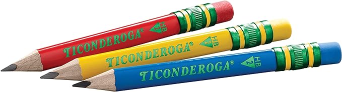 Ticonderoga My First Short Triangular Wood-Cased Pencils, #2 HB Soft, With Erasers, Primary Colors, 12 Count