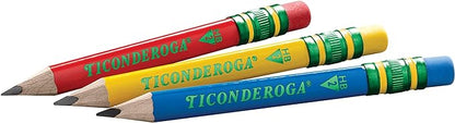 Ticonderoga My First Short Triangular Wood-Cased Pencils, #2 HB Soft, With Erasers, Primary Colors, 12 Count
