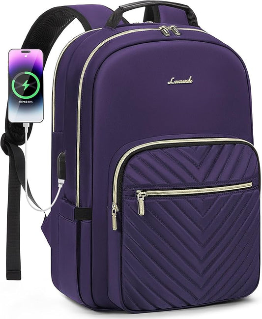 LOVEVOOK Laptop Backpack for Women 15.6 inch,Cute Women Travel Backpack Purse,Professional Laptop Computer Bag,Waterproof Work Business College Teacher Bag Carry on Backpack with USB Port,Royal Purple