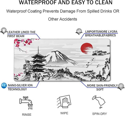 Japanese Landscape Large Mouse Pad, Large Extended Mouse Pad for Home Office Gaming Work 31.5x15.7inch, Big Computer Mousepad Waterproof Non-Slip Rubber Mice Pads Stitched Edges
