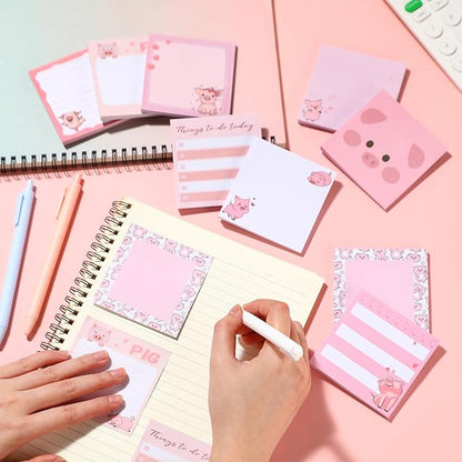9 Pads Cute Sticky Notes Cartoon Animal Self Stick Notepads 3x3 Inches Notes Adhesive Memo Pad Office Decor Gifts for Students School Office Meeting(Piggy)