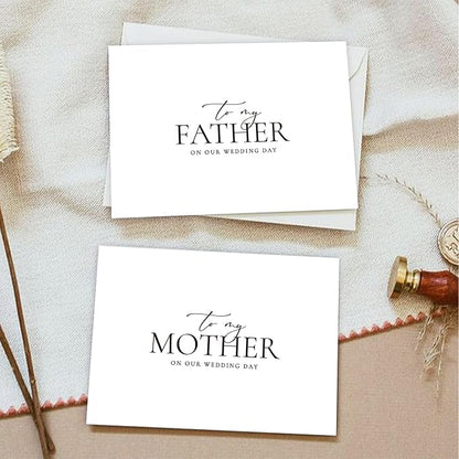 Set of 2 Wedding Day Card for Parents, Parents Of The Bride/Groom Gifts, To My Father On Our Wedding Day, To My Mother On Our Wedding Day.（Father/Mother A）