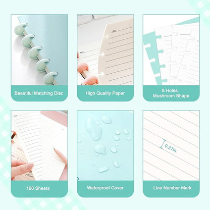 Discbound Notebook, 8-Disc Disbound Planner with Removable Pages, 180 Pages Spiral Notebook, Poly Cover Discbound Planner for Work, Travel, Note Taking(With Index Sticker),Green,A4