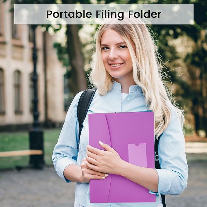 13 Pocket Expanding File Folder Accordian File Organizer, A4 Letter Size Paper Document Receipt Holder for School Office Supplies, Purple