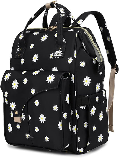 Flowers Laptop Backpack College School Backpack Bookbags Nurse Backpacks Travel Bags Casual Daypacks for Women Girls Fits 15.6 Inch Notebook (Black)