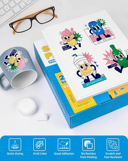 QYH Sticker Paper Printable Vinyl for Inkjet Printer - 240 Sheets White Glossy Sticker Papers 8.5x11 In Label Stickers for Cricut/Silhouette Waterproof Dries Quickly & Tear Resistant Easy to Cut