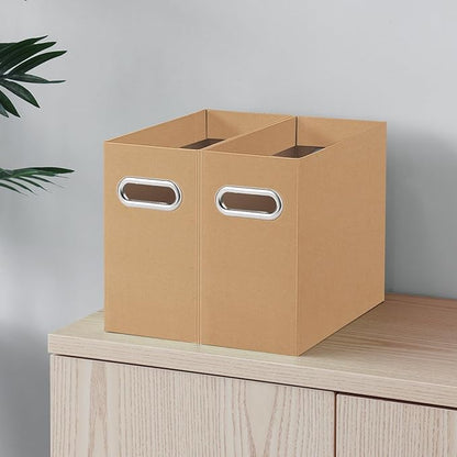 Oterri File Organizer, Small Storage Box, Cardboard File Folder Organizer, Collapsible File Box, Hanging File Organizer for Letter Size, Portable File Box with Handle, Only Box (Brown, 4 Packs)