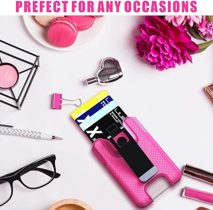 LIUGX Badge Holder, ID Card Holder with Metal Clip - Durable Polycarbonate (Holds 1 to 4 Cards), Portable Wallet for Office, Laborer, Police, Work, Hot Pink