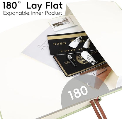 Lined Journal Notebook for Women Men, 192 Pages 100 GSM Thick Paper, Hardcover | Embossed Leather Journals for Writing, A5 College Ruled | Business, Work & School, 5.8"×8.5"(Green)