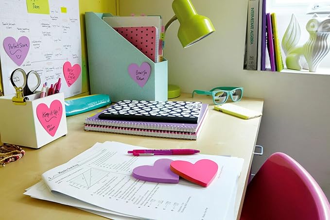 Post-it Notes, Heart Shape, Assorted Colors, 2.6x2.6 in, 2 Pads, 75 Sheets/Pad (7350-HRT)
