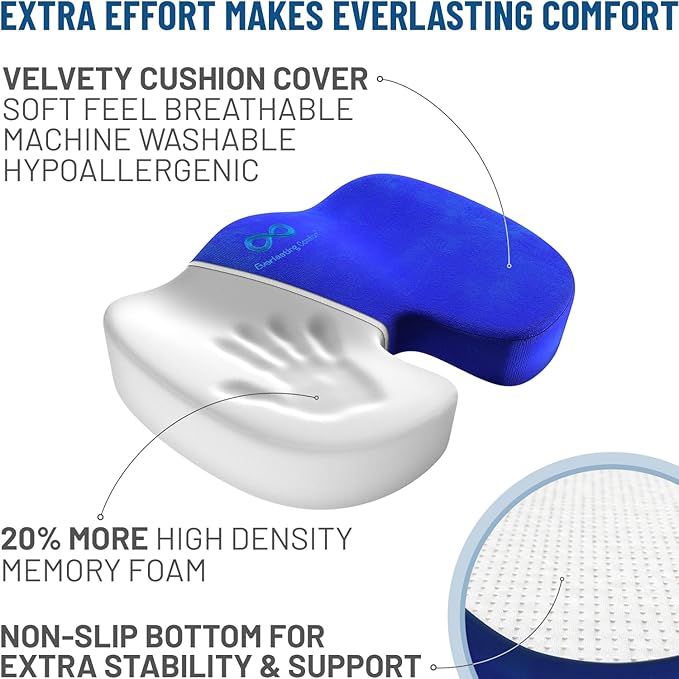 Everlasting Comfort Doctor Recommended Memory Foam Seat Cushions for Office Chairs - HSA FSA Eligible Tailbone Pain Relief Cushion, Sciatica & Back Support, Office Chair Cushion & Car Seat Cushion
