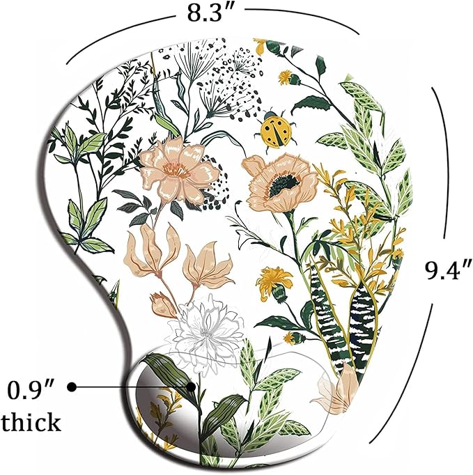 Ergonomic Mouse Pad with Wrist Support, Cute Mouse Pads with Non-Slip PU Base for Home Office Working Studying Easy Typing & Pain Relief Beautiful Floral