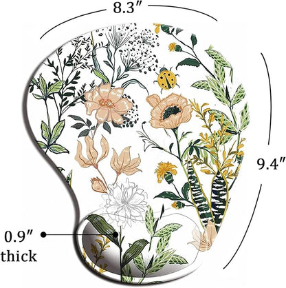 Ergonomic Mouse Pad with Wrist Support, Cute Mouse Pads with Non-Slip PU Base for Home Office Working Studying Easy Typing & Pain Relief Beautiful Floral
