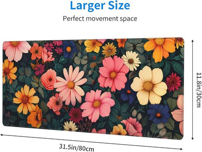 Gaming Mouse Pad Desk Pad,Extended Big Mouse Pad,31.5x11.8 Inch Long Computer Keyboard Mouse Mat Mousepad with 3mm Non-Slip Base and Stitched Edge for Gaming and Office… (Pink Flower)