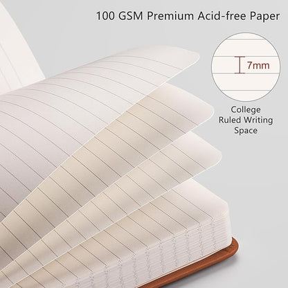RETTACY Journaling Notebooks, A5 Lined Journal Notebook with 192 Numbered Pages, 5.7'' × 8.3'' Medium Size, for Writing, Work, Office, Leather Hardcover, 100 GSM Thick Paper (Brown)