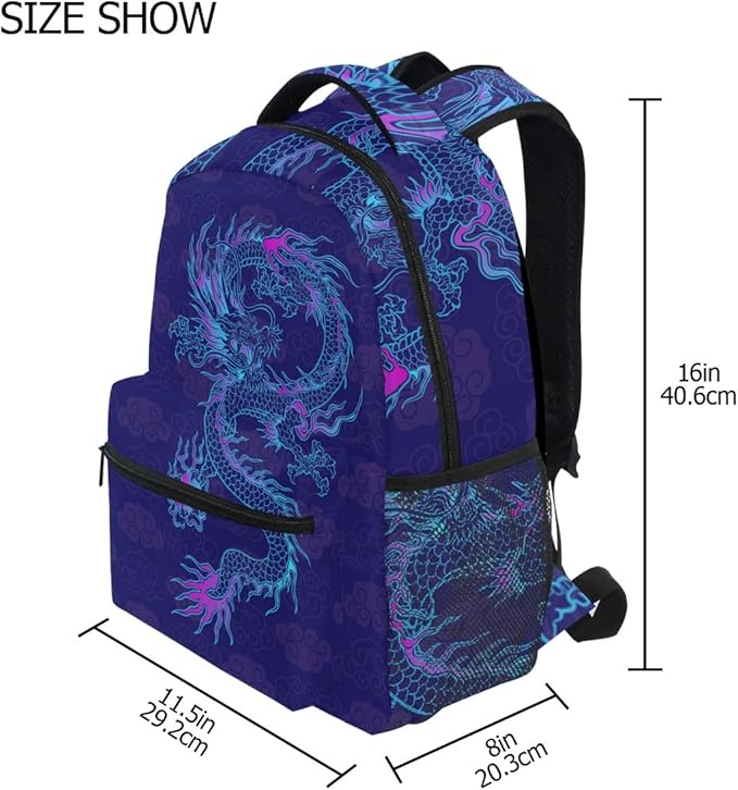 Blueangle Purple Chinese Dragon Printing Computer Backpack - Lightweight School Bag