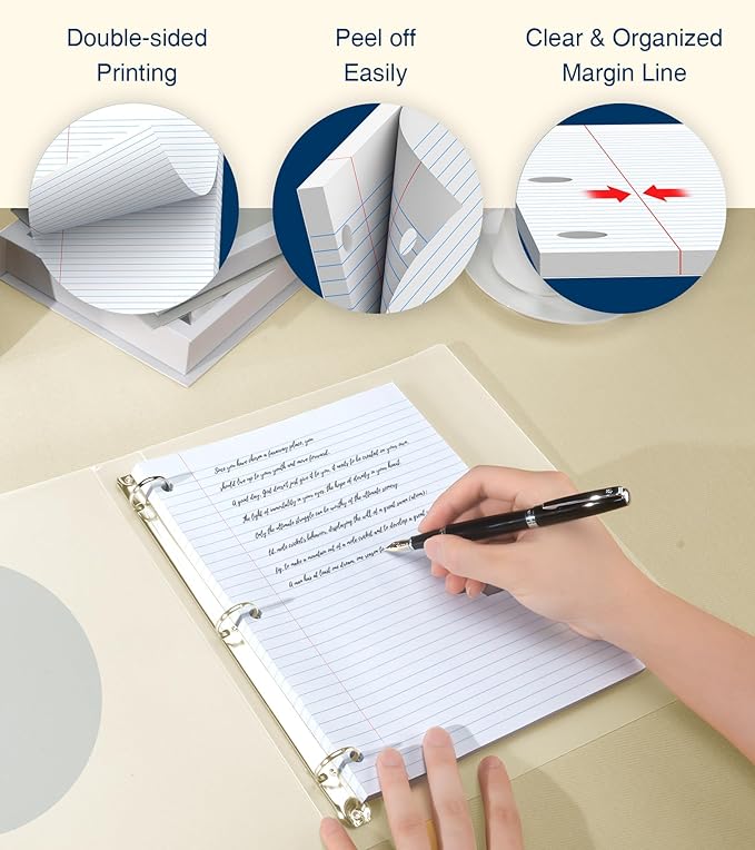 Loose Leaf Paper, Notebook Paper, 8 x 10.5 College Ruled Paper, 3 Hole Punch Binder Paper, Lined Paper for 3 Ring Binders, College Ruled Paper, 100 Sheets/Pack Filler Paper (2 Pack)