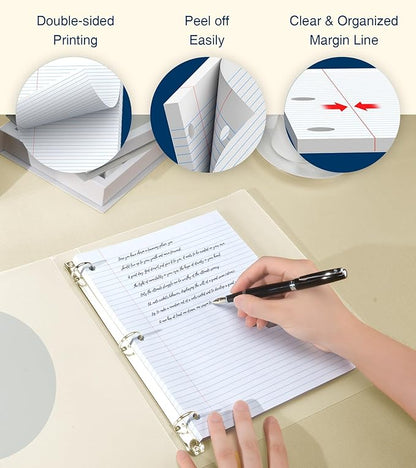 Loose Leaf Paper, Notebook Paper, 8 x 10.5 College Ruled Paper, 3 Hole Punch Binder Paper, Lined Paper for 3 Ring Binders, College Ruled Paper, 100 Sheets/Pack Filler Paper (2 Pack)