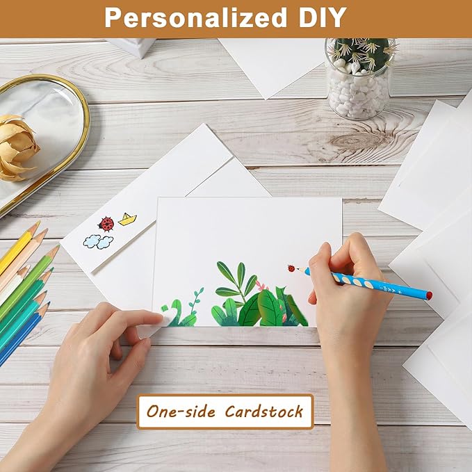 100 Packs Blank White Note Cards and Envelopes 4 x 6 Heavyweight Single Panel Cardstock and A4 Envelopes Printable Self Seal for Greeting Cards, Wedding Invitations, Baby Showers