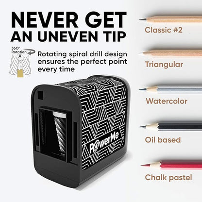 Electric Pencil Sharpener - Pencil Sharpener Battery Powered for Kids, School, Home, Office, Classroom, Artists – Battery Operated Pencil Sharpener For Colored Pencils, Ideal For No. 2 (Black)