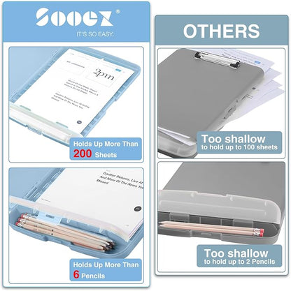 Sooez Clipboard with Storage, High Capacity Nursing Clipboard with Pen Holder, Clip Boards 8.5x11 with Storage, Low-Profile Clip, Lightweight Plastic Clipboard for Teachers, Lawers, Office Workers