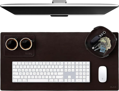 Elizo Leather Desk Mat Desk Pad Blotter Set - Real Full-Grain Leather (32x16) 2-Layer Genuine Desk Cover Protector & Large Mouse Pad | Computer Keyboard Desk Accessories for Office & Home Java