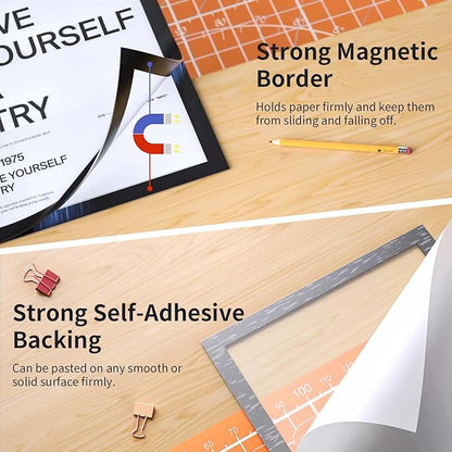 12Pack Magnetic Sign Holder 8.5 x 11 Wall Mount, Self Adhesive Display Magnetic Picture Frames Sheet With Strong Magnet Border for Window/Door/Fridge, Document Poster Paper Holders for Home Office Store, Black