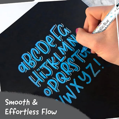 5 Metallic Acrylic Blue Paint Pen - Extra Fine Tip, Thin & Jumbo (1mm, 3mm, 6mm, 10mm, 15mm) - Blue Paint Markers for Metal, Fabric, Plastic, Canvas, Wood, Rock Painting, Glass, Permanent Marker