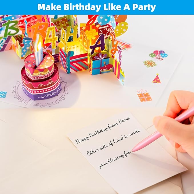 Gumry 44TH Musical Birthday PopUp Card, Blowable Colorful Light Candle 3D Cards with Song, Applause Cheers Sound, Greeting Cards Birthday Gifts Decorations for Women Men Turning 44 Years Old