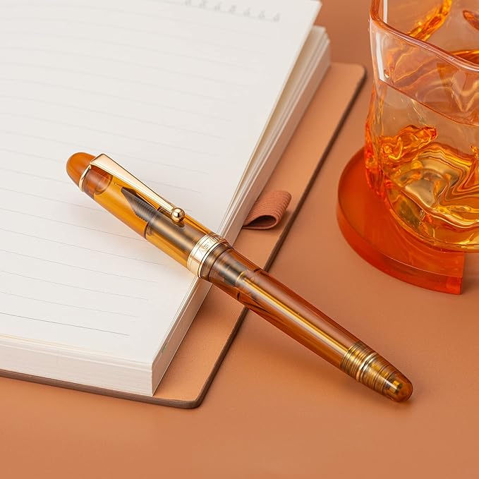 Asvine V126 Vacuum Filling Fountain Pen Extra Fine Nib, Transparent Brown Acrylic, Large-Capacity with Gift Case
