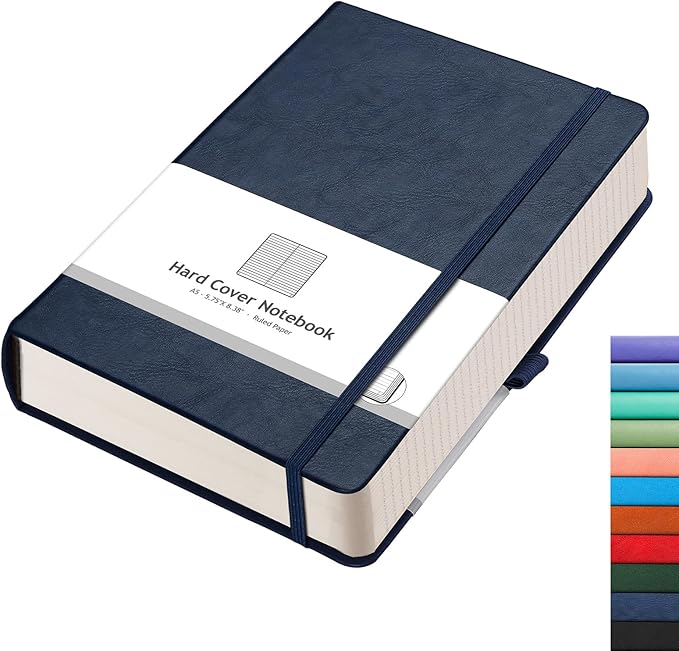 AHGXG Thick Journal Lined Notebook - 320 Numbered Pages A5 College Ruled Notebook for Writing, 100gsm Lined Paper, Leather Hardcover, for Women Men Work Office School, 5.75'' X 8.38''-Dark Blue