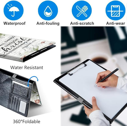 Bible Philippians 4:13 Padfolio Folder with Clipboard,Portfolios Organizer Clipboards with Storage Clipboard Writing Pad PU Leather Conference Document Organizer with Business Card Holder