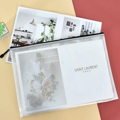 Vuzvuv 26pcs A4 Size 13"x 9.3" Mesh Zipper Pouch Zipper Bags,Document File Folders with Label Sticker,Waterproof Plastic Mesh Bag for File, Makeup, Board Game School Office Home Travel Storage