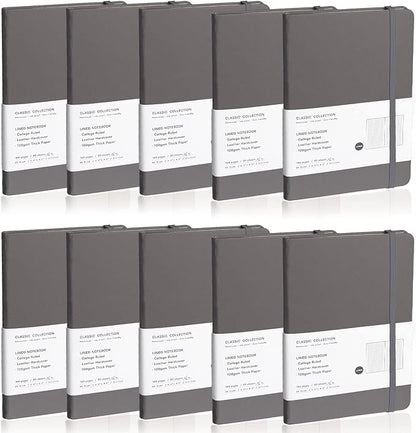Lined Journal Notebook, 10Pack(Dark Gray), 160 Pages, Medium 5.7 inches x 8 inches - 100 gsm Thick Paper, Hardcover
