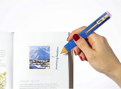 Pen Bookmark | Erasable Ballpoint Gel Pen and Bookmark 3-in-1 | Ink Novelty Pen with Eraser | Page Marker | Book Marker | Page Holder Clip | Stationery Gift Idea for Reader and Writer (Jeans)