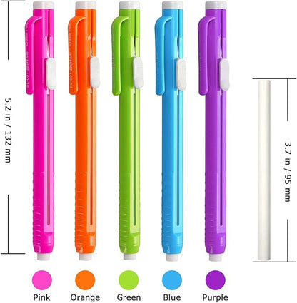 Retractable Mechanical Eraser Pen, Pen-Style Erasers Assorted Color, 5 Pack