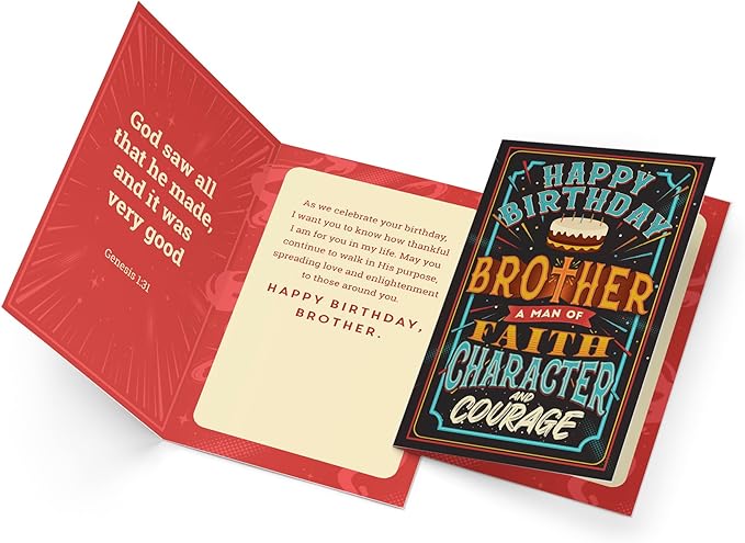 Prime Greetings Religious Birthday Card For Brother, Made in America, Eco-Friendly, Thick Card Stock with Premium Envelope 5in x 7.75in, Packaged in Protective Mailer
