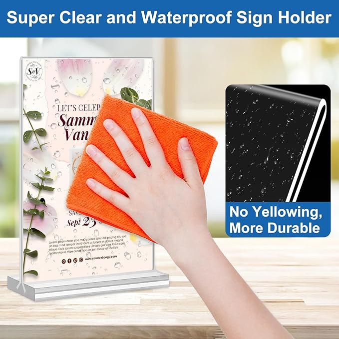 Acrylic Sign Holder 5x7,6 Pack Clear Plastic Table Display Vertical Double-Sided Desktop Display Stand Paper Holder Clear Table Sign Holder for Menu ad Frame Suitable Restaurants Meeting Office Store