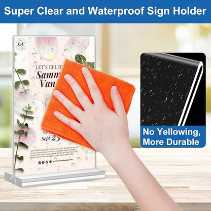 Acrylic Sign Holder 5x7,6 Pack Clear Plastic Table Display Vertical Double-Sided Desktop Display Stand Paper Holder Clear Table Sign Holder for Menu ad Frame Suitable Restaurants Meeting Office Store