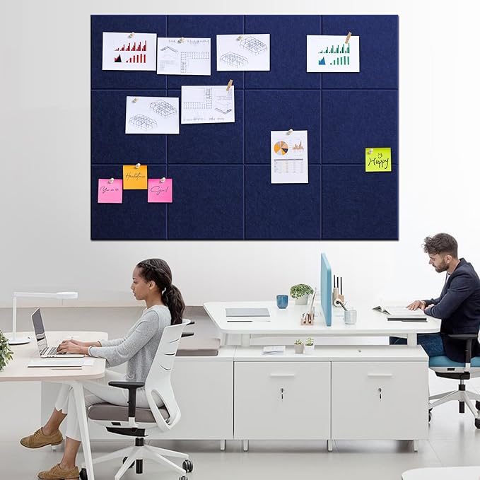 Large Cork Board Alternative - 48" x 36" Bulletin Board for Office - 12 Pack Felt Wall Tiles with Safe Removable Adhesive Tabs - Corkboard for Home & School Walls Decor - Navy Blue