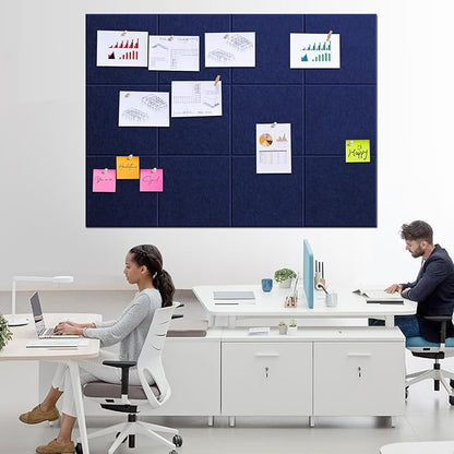 Large Cork Board Alternative - 48" x 36" Bulletin Board for Office - 12 Pack Felt Wall Tiles with Safe Removable Adhesive Tabs - Corkboard for Home & School Walls Decor - Navy Blue