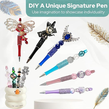 12Pcs Beadable Pens Bulk Diamond Ballpoint Pens Multicolor Retractable Writing Pens Bead Pens DIY Focal Beads Pens Making Kit Gifts for School Office Teacher Staff Students