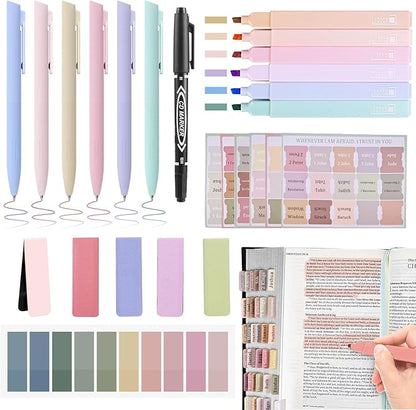 Bible Journaling Kit, Include 6 Bible Highlighters and 6 Pens No Bleed, 90 Laminated Bible Tabs, Magnetic Bookmarks, Sticky Notes, Bible Study Supplies Essentials Set for Women & Men