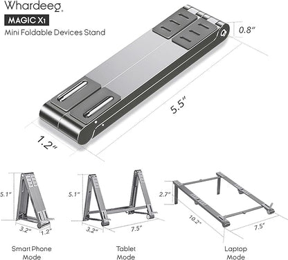 Magic X1, Mini 3-in-1 Multi-Function Laptop Stand, Pocket Size Adjustable Stand, fit Your Phone, Tablet, and Laptop(16'' and Below), Multi Angles Aluminum Ergonomic Device Riser