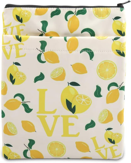FEELMEM Yellow Lemon Book Sleeve Lemon Lovers Zipper Pouch Book Covers For Fruit Lover Bookworm Reading Lovers